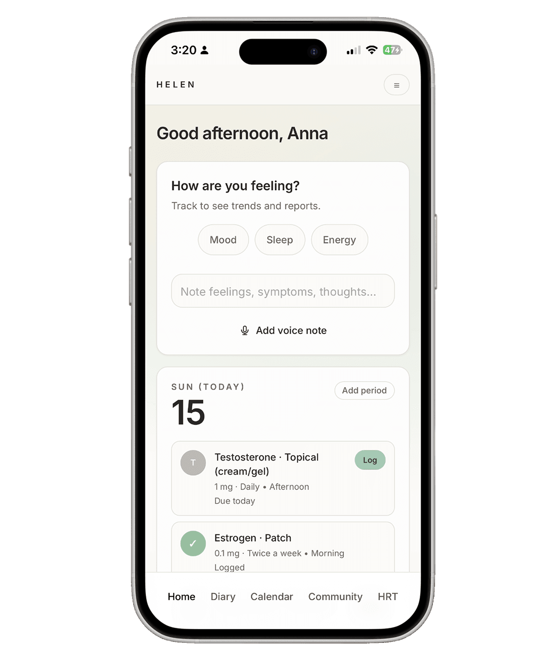 Helen turns complex regimens into a clear daily picture, so you can quickly see what is due, what is logged, and what is next. app preview